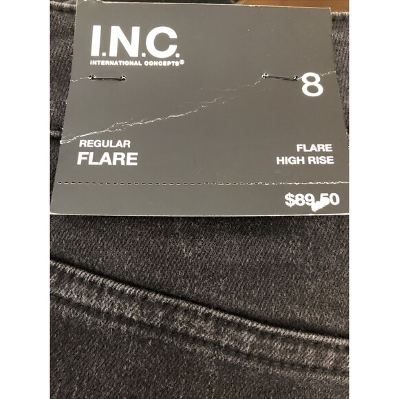 INC Denim Jeans Women's High Rise Flare Black Wash Rhinestones Studded at front - Picture 12 of 16